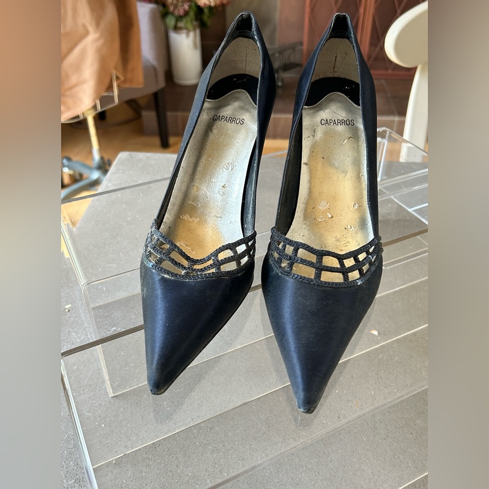 Caparros Navy Satin & Sequin Pumps 7.5B